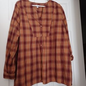 Relativity Womens NWT Size 2X Orange Plaid Button Down Size 2X